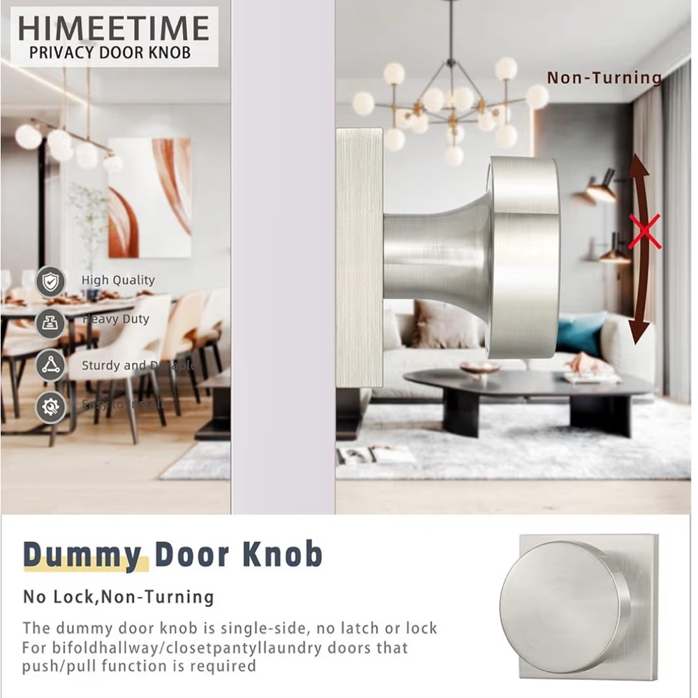 HIMEETIME Matte Black Dummy Door Knob - 2 pack - Picture 5 of 10